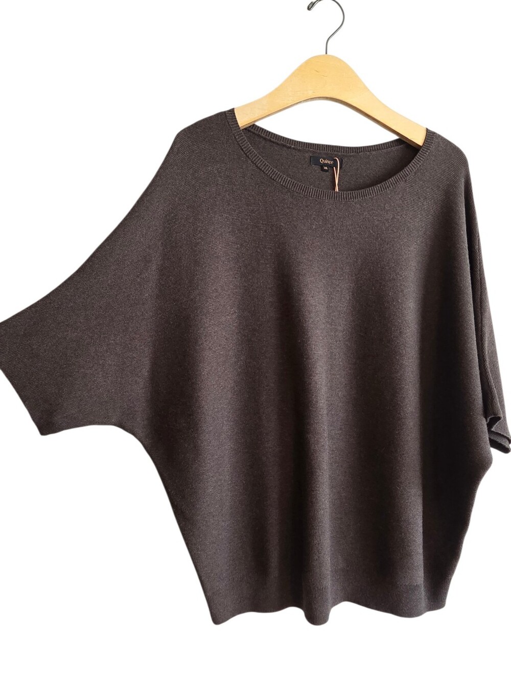 Quince Lightweight Cotton Cashmere Link Stitch Dolman Sweater Mocha Heather XL